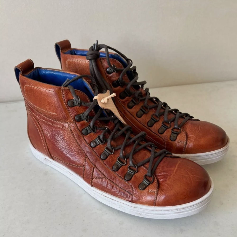 Bedstu Men’s Aqua Tan Rustic Leather Lace-Up Hi-top Sneaker NWOT